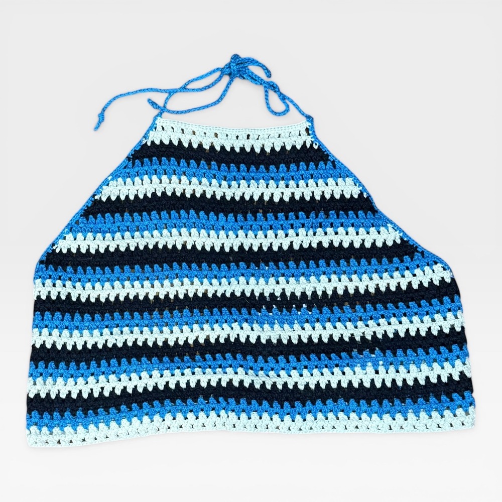 BP Crochet Halter Top Womens 2X Blue White NWT Striped‎ Knit Festival Boho